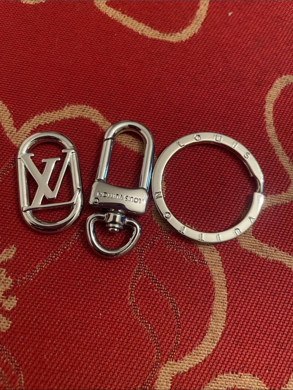 Louis Vuitton Silver-Tone Keyring Hardware Set with LV Monogram Accent